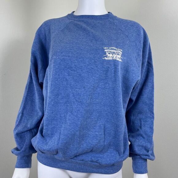 Vintage Levi’s USA Size M Blue Cotton Crewneck Pullover Unisex Sweater Casual - Picture 8 of 15